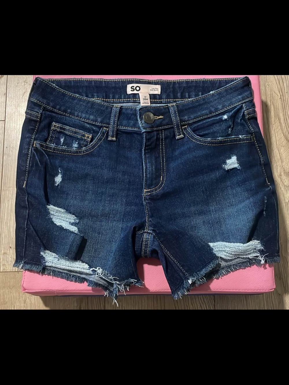 SO Women's Dark Blue Distressed Denim Cutoff Shorts